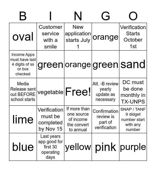 Untitled Bingo Card