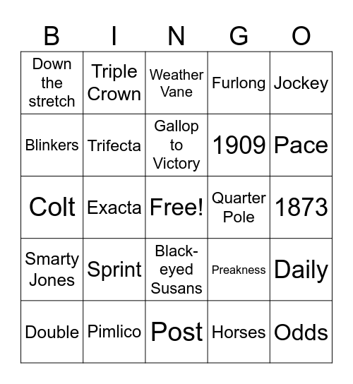 Preakness Stakes Bingo Card