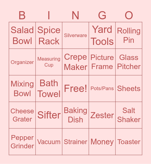 Alexandra’s Bridal Shower Gifts Bingo Card