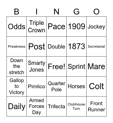 Preakness Stakes Bingo Card