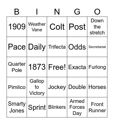 Preakness Stakes Bingo Card