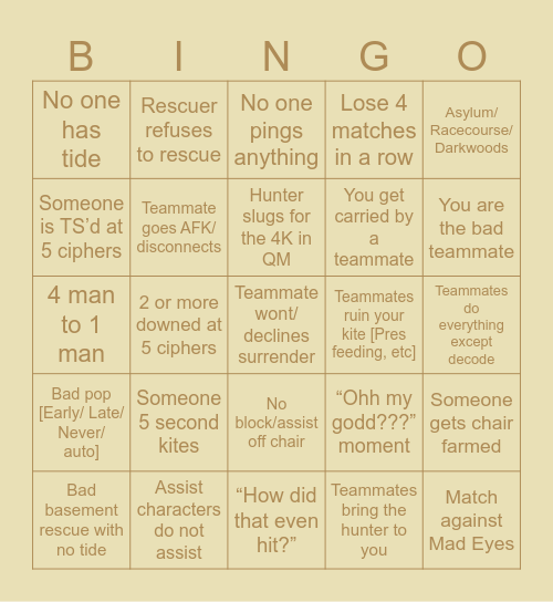 Quick Match Bingo Card