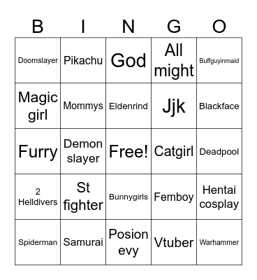 Anime con bingo Card