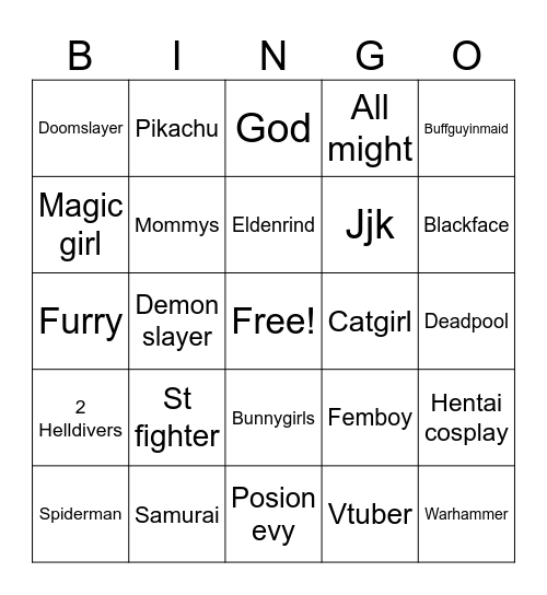 Anime con bingo Card