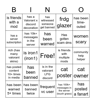 Valcord bingo Card