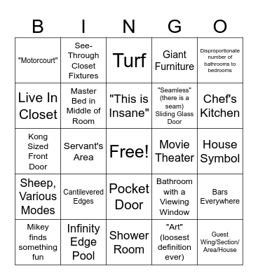 Rich People House Bingo Card