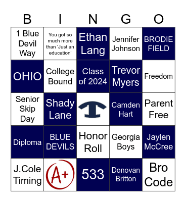 TCHS GRADUATION BINGO Card