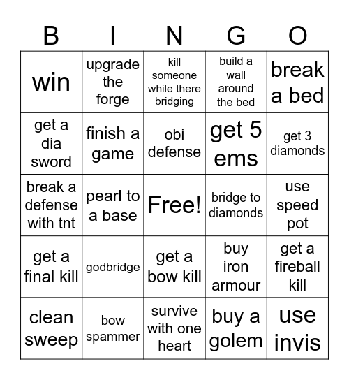 hypixel bedwars Bingo Card