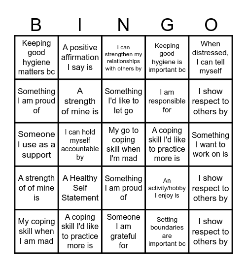 Recovery Bingo Card