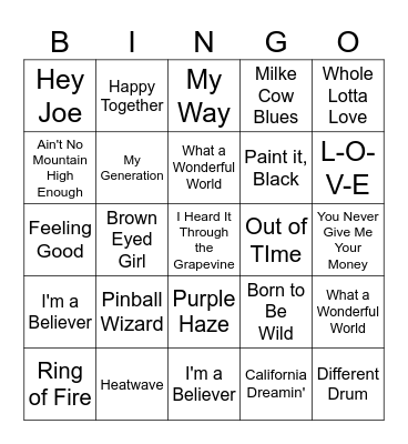 60's Music! Bingo Card