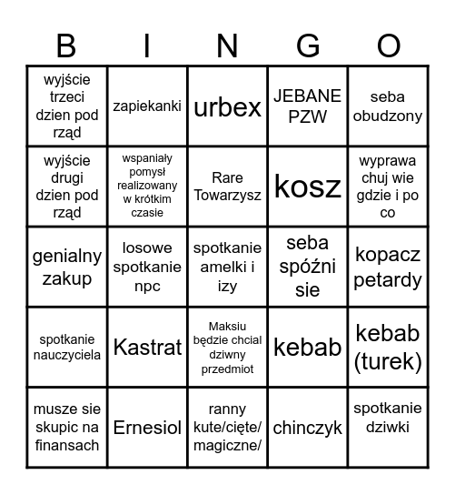 Cwel Bingo Card