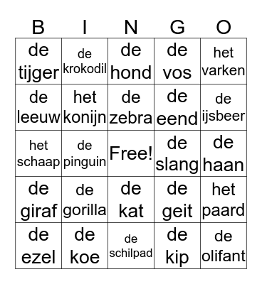 Dieren  Bingo Card