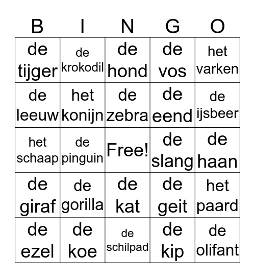 Dieren  Bingo Card