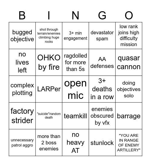 HELLDIVERS BINGO (BOTS) Bingo Card