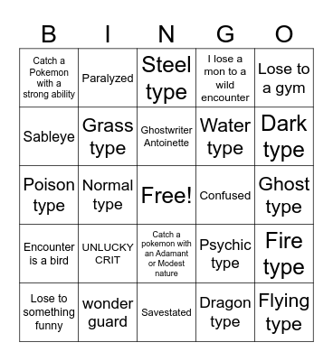 nuzlocke bingo Card