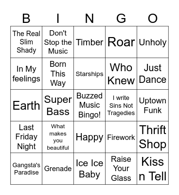 Hip Hop & Pop Bingo Card