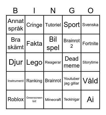 yt short bingo svenska Bingo Card