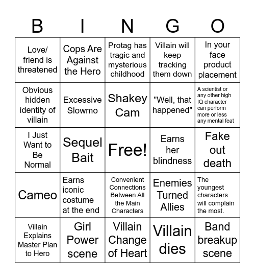 Madame Web Bingo Card