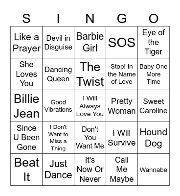 Singing Tunes Bingo Card