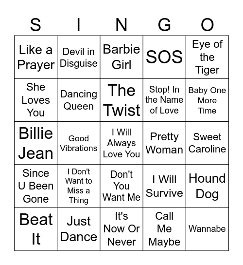 Singing Tunes Bingo Card