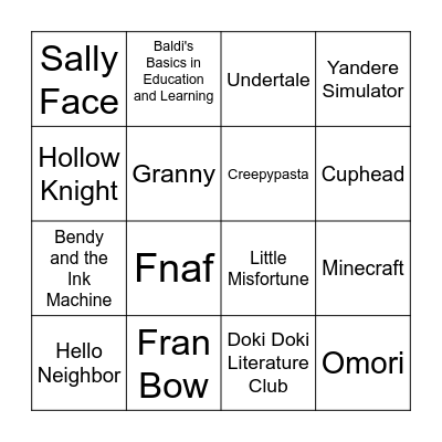 Игры детства с ахн сюжетом Bingo Card