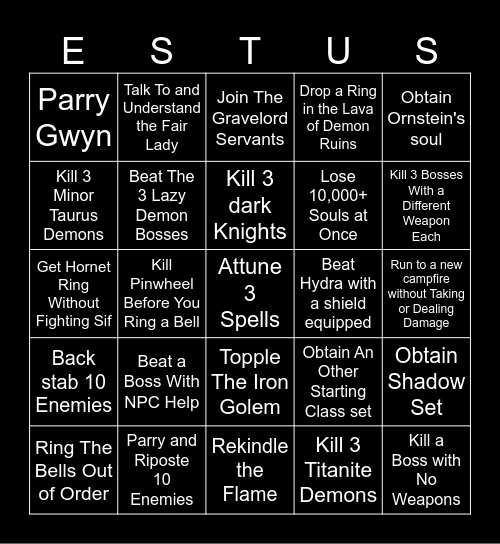 Dark Souls: Prepare To Bingo Card