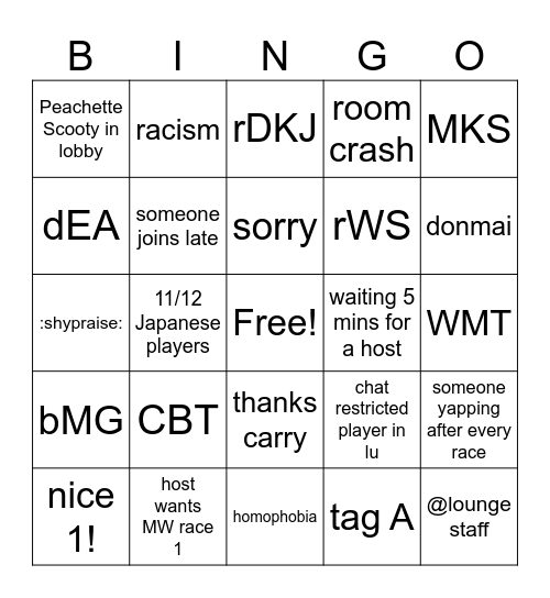 Mogi Lounge Bingo Card