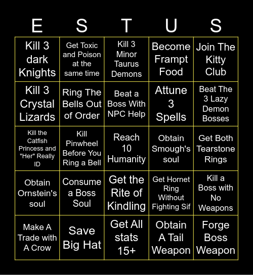 Dark Souls: Prepare To Bingo Card