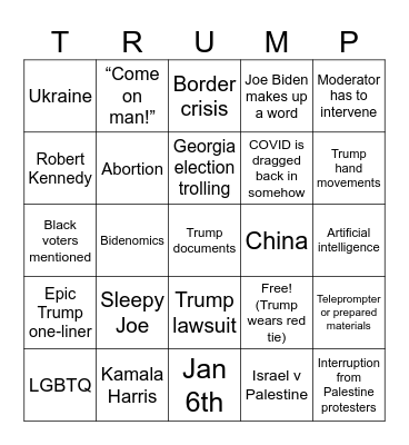 Trump/Biden debate bingo Card