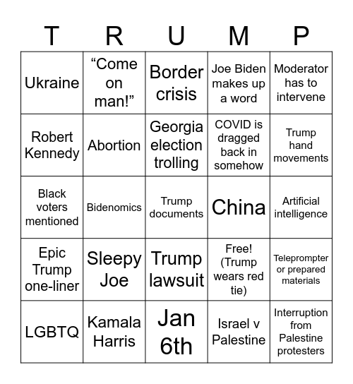 Trump/Biden debate bingo Card