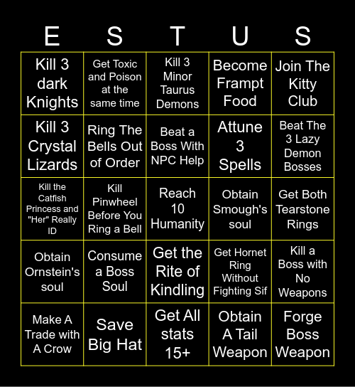 Dark Souls Bingo Card