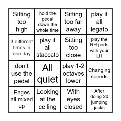 Practice Fun Bingo Card