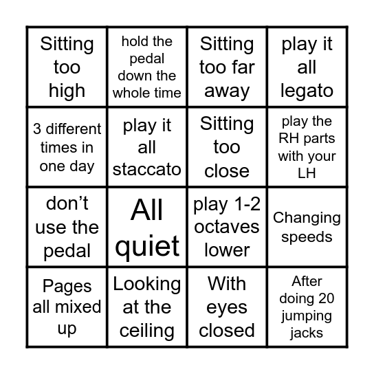 Practice Fun Bingo Card