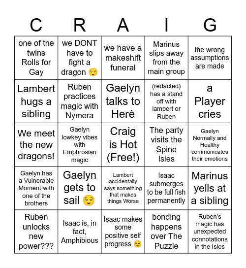 To Mimmic a Songbird Bingo Card