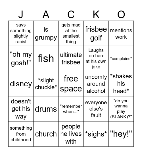 JACKO Bingo Card