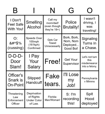 Bigen's Police Cam Videos Bingo Card