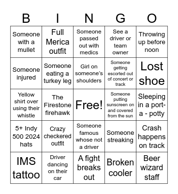 Carb Day 2024 Bingo Card