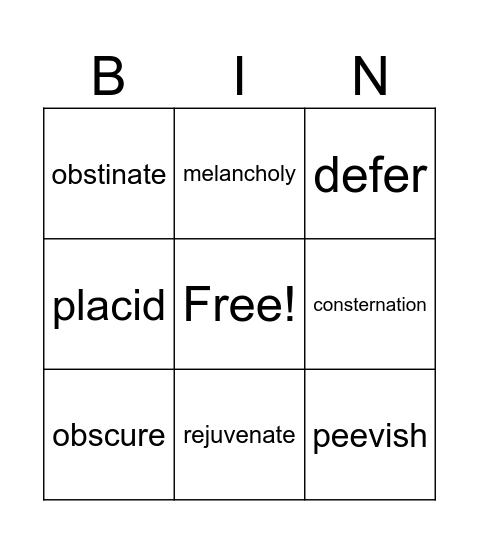 Vocabulary May 21-26 Bingo Card