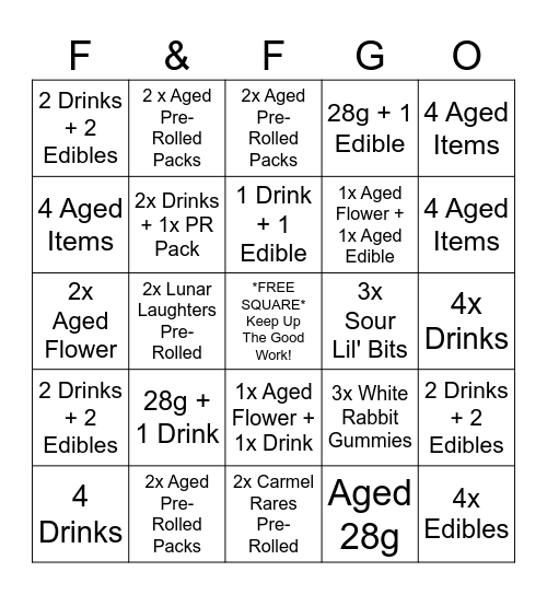Edibles, Drinks & Aged Inventory BINGO! Bingo Card
