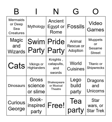 ND Party Themes Bingo Card