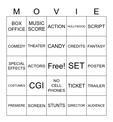 At The Movies Bingo Card