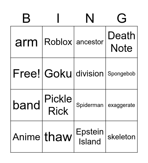 Infinite Craft Bingo Card