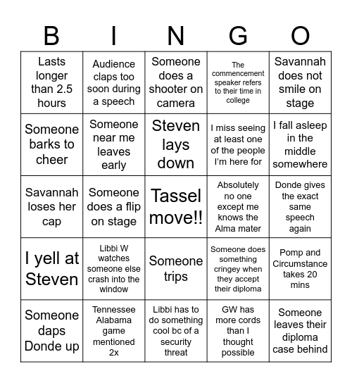 CAS graduation Bingo Card