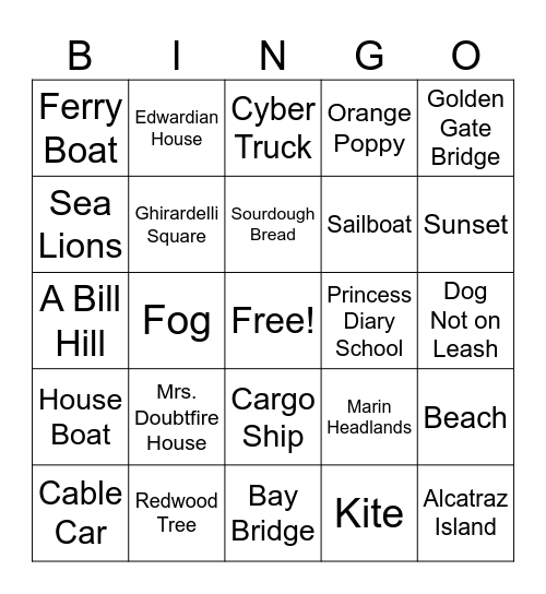 SF Bingo Card