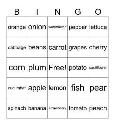 FOOD BINGO Card