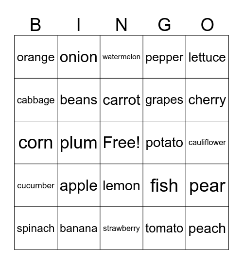 FOOD BINGO Card