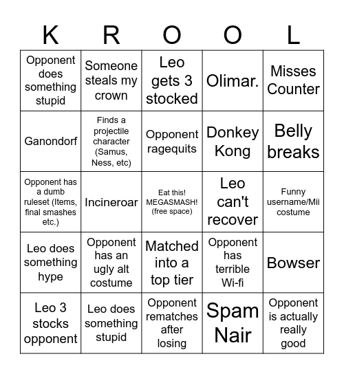 Leo King K Rool online bingo Card