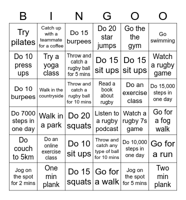 Summer rugby bingo Card