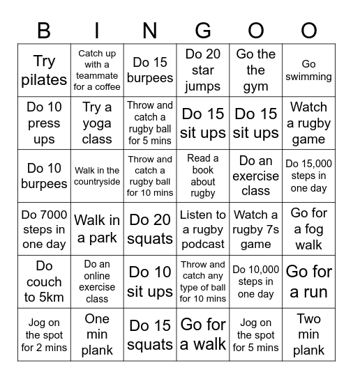 Summer rugby bingo Card