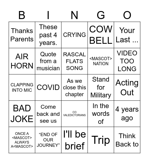 GRAD Bingo Card